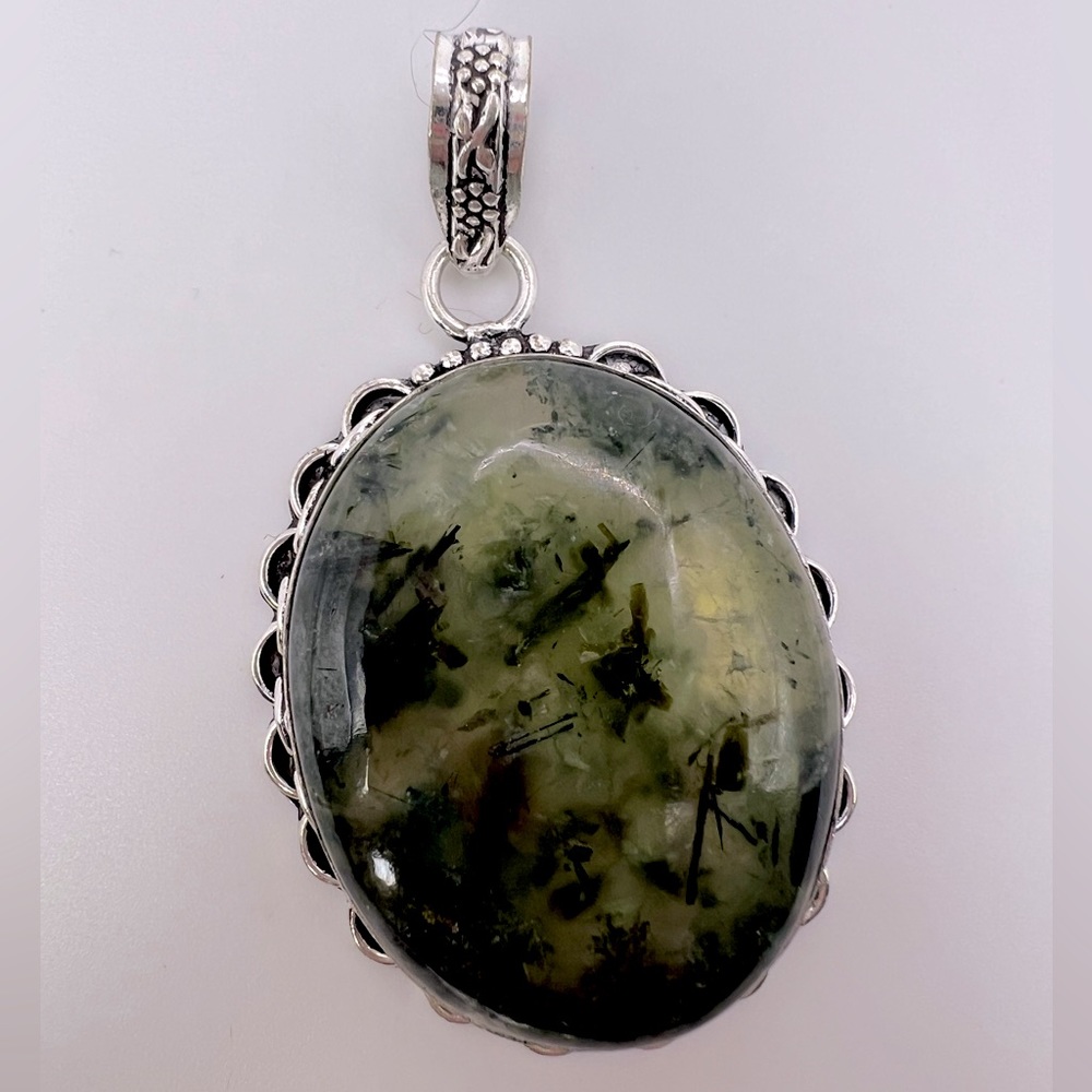 Prehnite Silver Plated Necklace Pendant